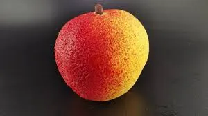 Peach trompe-l'œil with blush-to-gold velvet finish on a dark surface